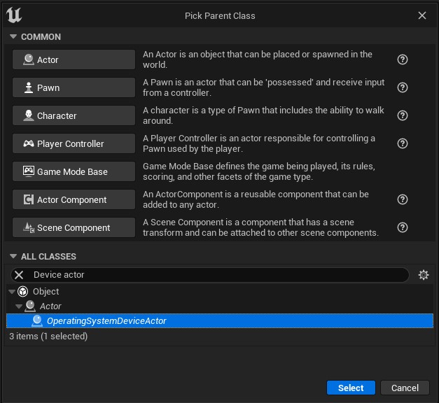 Pick parent class screenshot